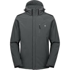 imageLittle Donkey Andy Mens Warm Sherpa Lined Winter Softshell Jacket Windproof Mountain Ski Snow Coat with Removable HoodGrey
