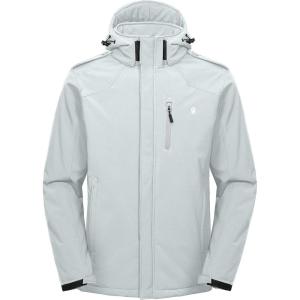 imageLittle Donkey Andy Mens Warm Sherpa Lined Winter Softshell Jacket Windproof Mountain Ski Snow Coat with Removable HoodLight Gray