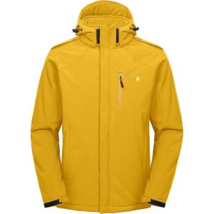 imageLittle Donkey Andy Mens Warm Sherpa Lined Winter Softshell Jacket Windproof Mountain Ski Snow Coat with Removable HoodYellow