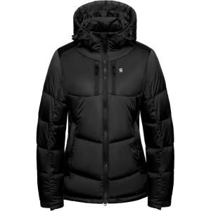 imageLittle Donkey Andy Womens Warm Puffer Jacket Windproof Lightweiht Hooded Winter Coat Hiking TravelBlack