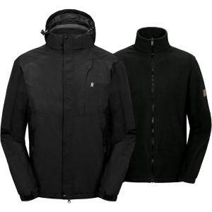 imageLittle Donkey Andy Mens 3 in 1 Winter Ski Jacket Warm Fleece Liner Jacket Waterproof Windproof Snow Coat ampamp Detachable HoodBlackBlack