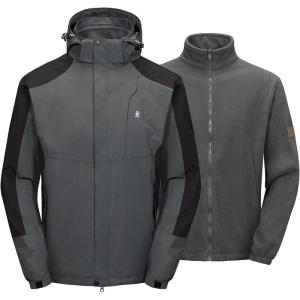 imageLittle Donkey Andy Mens 3 in 1 Winter Ski Jacket Warm Fleece Liner Jacket Waterproof Windproof Snow Coat ampamp Detachable HoodGreyBlack