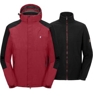 imageLittle Donkey Andy Mens 3 in 1 Winter Ski Jacket Warm Fleece Liner Jacket Waterproof Windproof Snow Coat ampamp Detachable HoodRubyBlack