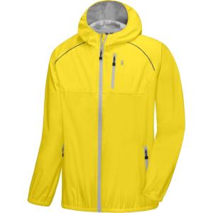 imageLittle Donkey Andy Mens Cycling Stretch Rain Jacket with Hood Windproof and Waterproof Ultralight WindbreakerPackableUpgradeempire Yellow