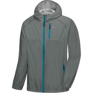 imageLittle Donkey Andy Mens Cycling Stretch Rain Jacket with Hood Windproof and Waterproof Ultralight WindbreakerPackableUpgradegray