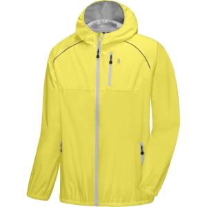imageLittle Donkey Andy Mens Cycling Stretch Rain Jacket with Hood Windproof and Waterproof Ultralight WindbreakerPackableUpgradelemon