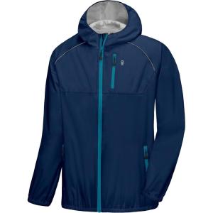 imageLittle Donkey Andy Mens Cycling Stretch Rain Jacket with Hood Windproof and Waterproof Ultralight WindbreakerPackableUpgradenavy