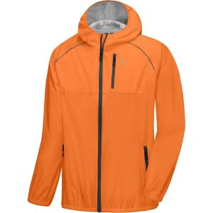 imageLittle Donkey Andy Mens Cycling Stretch Rain Jacket with Hood Windproof and Waterproof Ultralight WindbreakerPackableUpgradeorange