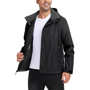 imageLittle Donkey Andy Mens Highperformance Waterproof Rain Jacket Ultra Lightweight Rain Shell for HikingGolfTravelA1black