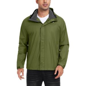 imageLittle Donkey Andy Mens Highperformance Waterproof Rain Jacket Ultra Lightweight Rain Shell for HikingGolfTravelA7olive