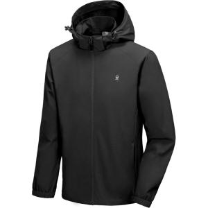 imageLittle Donkey Andy Mens Lightweight Windbreaker Jacket Removable Hooded Windproof Coat for Running Hiking GolfBlack