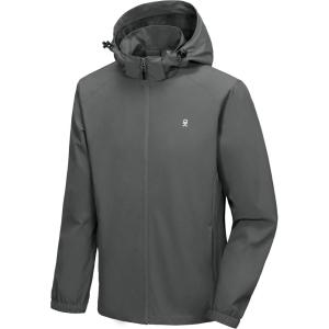 imageLittle Donkey Andy Mens Lightweight Windbreaker Jacket Removable Hooded Windproof Coat for Running Hiking GolfDark Gray