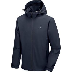 imageLittle Donkey Andy Mens Lightweight Windbreaker Jacket Removable Hooded Windproof Coat for Running Hiking GolfDeep Blue