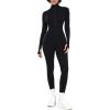 imageLittle Donkey Andy Womens Long Sleeve Ribbed Jumpsuit Zip Up Front Workout Bodycon Romper ThumbholeMysterious Black