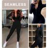 imageLittle Donkey Andy Womens Long Sleeve Ribbed Jumpsuit Zip Up Front Workout Bodycon Romper ThumbholeMysterious Black