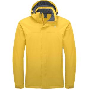 imageLittle Donkey Andy Mens Waterproof Ski Snowboarding Jacket Windproof Warm Coat with Detachable HoodYellow Heather