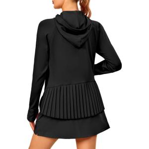 imageLittle Donkey Andy Womens Golf Hoodie Jacket with Pleated Tennis Skirt Hem Full Zip Sun Protection Running Athletic JacketsBlack