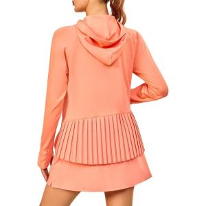 imageLittle Donkey Andy Womens Golf Hoodie Jacket with Pleated Tennis Skirt Hem Full Zip Sun Protection Running Athletic JacketsCantaloupe