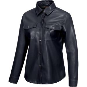 imageLittle Donkey Andy Womens Leather Jacket Long Sleeve Waterproof Stretch Faux Leather Jacket for Women Outwear CasualDark Blue