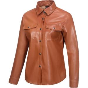 imageLittle Donkey Andy Womens Leather Jacket Long Sleeve Waterproof Stretch Faux Leather Jacket for Women Outwear CasualKhaki