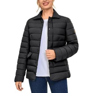 imageLittle Donkey Andy Womens Warm Windproof Puffer Jacket Lightweight Breathable Jacket Winter LongSleeve Insulated CoatBlack