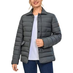 imageLittle Donkey Andy Womens Warm Windproof Puffer Jacket Lightweight Breathable Jacket Winter LongSleeve Insulated CoatGrey