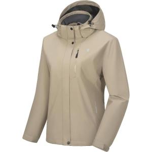 imageLittle Donkey Andy Womens Waterproof Rain Jacket Lightweight Hooded Raincoat for Travel Hiking GolfKhaki