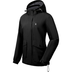 imageLittle Donkey Andy Womens Waterproof Rain jacket with Hood Lightweight Windbreaker Raincoat Shell for Camping HikingBlack