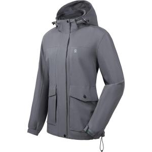 imageLittle Donkey Andy Womens Waterproof Rain jacket with Hood Lightweight Windbreaker Raincoat Shell for Camping HikingGrey