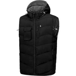 imageLittle Donkey Andy Mens Reversible Fleece Puffy Vest Warm Sleeveless Puffer Jacket with Removable Hood for Golfing HikingBlack