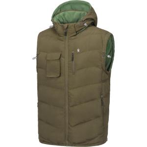 imageLittle Donkey Andy Mens Reversible Fleece Puffy Vest Warm Sleeveless Puffer Jacket with Removable Hood for Golfing HikingLaurel Oak