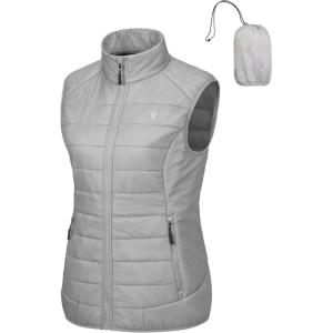 imageLittle Donkey Andy Womens Packable Lightweight Puffer Vest with Recycled Insulation for Running HikingGray