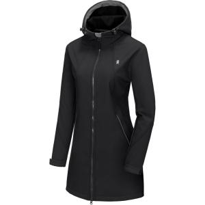 imageLittle Donkey Andy Womens Softshell Fleece Lined Jacket with Hood Windbreaker Insulated Long Warm Rain JacketBlack