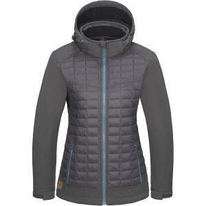 imageLittle Donkey Andy Womens Lightweight Insulated Hybrid Jacket for Hiking Running Ski Thermal Warm with Removable HoodAsphaltCharcoal Gray
