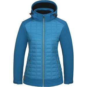 imageLittle Donkey Andy Womens Lightweight Insulated Hybrid Jacket for Hiking Running Ski Thermal Warm with Removable HoodBlue MoonSwedish Blue