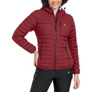 imageLittle Donkey Andy Womens Warm Waterproof Puffer Jacket Hooded Windproof Winter Coat with Recycled InsulationUpgraded Dark Red