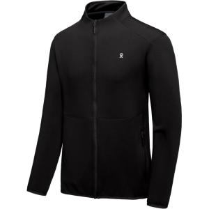 imageLittle Donkey Andy Mens Lightweight Running Warm Jacket Full Zip Fleece Lined Windproof Jacket for Outdoor CasualPure Black