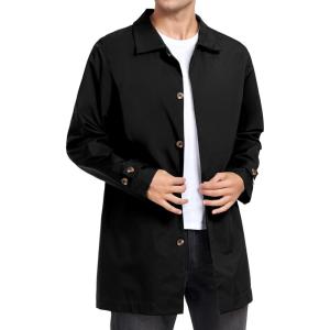 imageLittle Donkey Andy Mens Waterproof MidLength Trench Coat Lightweight Long Rain Coat Single Breasted OvercoatBlack