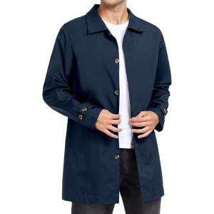 imageLittle Donkey Andy Mens Waterproof MidLength Trench Coat Lightweight Long Rain Coat Single Breasted OvercoatBlue