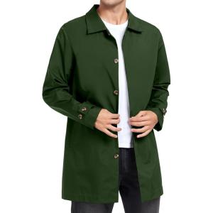 imageLittle Donkey Andy Mens Waterproof MidLength Trench Coat Lightweight Long Rain Coat Single Breasted OvercoatDeep Green