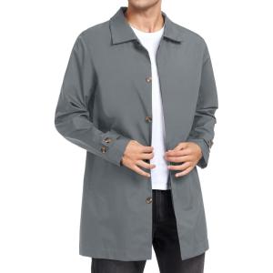 imageLittle Donkey Andy Mens Waterproof MidLength Trench Coat Lightweight Long Rain Coat Single Breasted OvercoatGrey