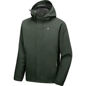 imageLittle Donkey Andy Mens Waterproof Rain Jacket Lightweight Hooded Raincoat Rain Shell for Travel Hiking GolfArmy Green