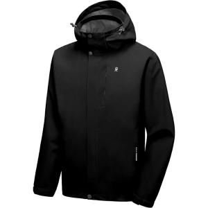imageLittle Donkey Andy Mens Waterproof Rain Jacket Lightweight Hooded Raincoat Rain Shell for Travel Hiking GolfBlack