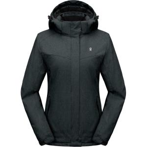 imageLittle Donkey Andy Womens Waterproof Hiking Skiing Jacket with Removable Hood Fleece Lined Winter Warm Rain CoatBlack