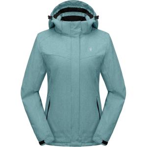 imageLittle Donkey Andy Womens Waterproof Hiking Skiing Jacket with Removable Hood Fleece Lined Winter Warm Rain CoatBlue Heather