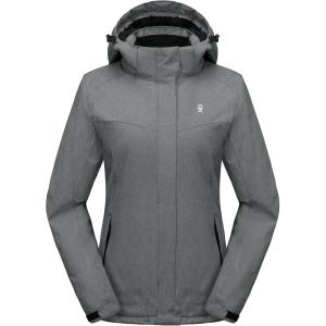 imageLittle Donkey Andy Womens Waterproof Hiking Skiing Jacket with Removable Hood Fleece Lined Winter Warm Rain CoatFrost Gray