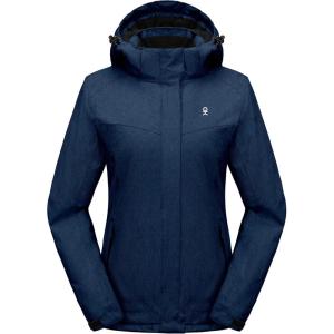 imageLittle Donkey Andy Womens Waterproof Hiking Skiing Jacket with Removable Hood Fleece Lined Winter Warm Rain CoatGalaxy Blue