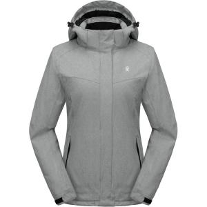imageLittle Donkey Andy Womens Waterproof Hiking Skiing Jacket with Removable Hood Fleece Lined Winter Warm Rain CoatLight Gray