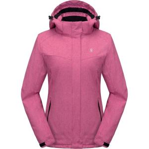 imageLittle Donkey Andy Womens Waterproof Hiking Skiing Jacket with Removable Hood Fleece Lined Winter Warm Rain CoatRose
