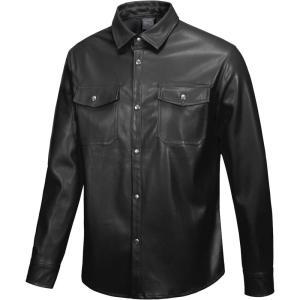 imageLittle Donkey Andy Mens Leather Jacket Waterproof Stretch Faux Leather Jacket for Men Outwear CasualBlack